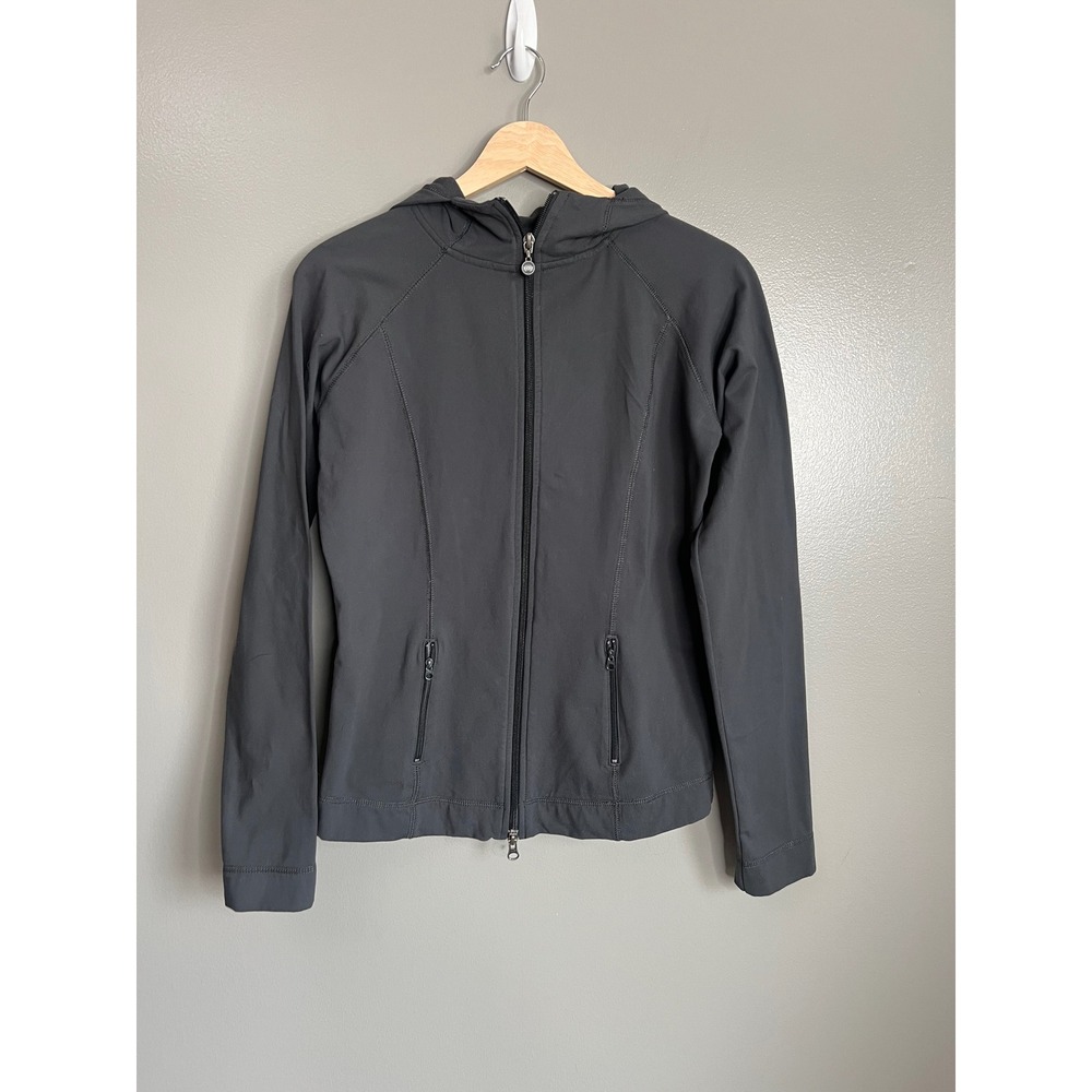 Roots Yoga gray charcoal hooded zip up jacket size large activewear